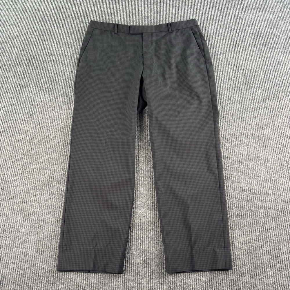 Z Zegna Pants Men 38x29 Gray Black Wool Gingham Check Wide Leg Italy Dress